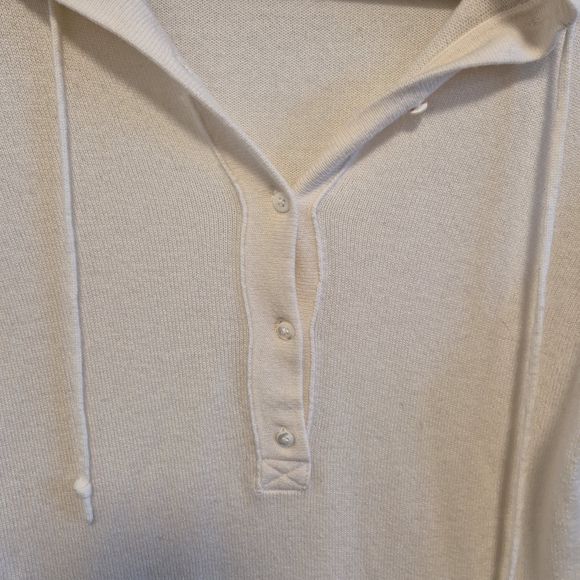J. Crew 100% Cashmere Hoodie Ivory Knit Button Neck Italian Cashmere Womens Sz M - Picture 4 of 10